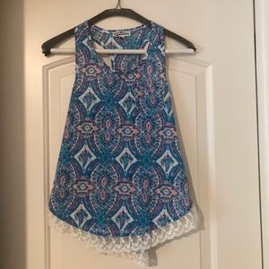 Girls blue and pink patterned tank top